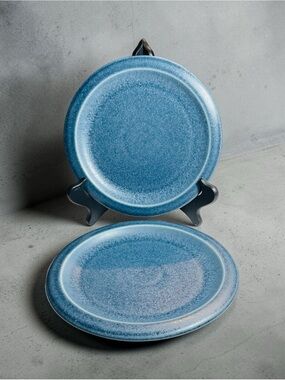 Pottery Barn Mendocino Stoneware 9” Salad Plate Blue Glaze set of 2